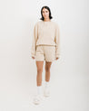 Sojourn Moto Camp Crew crewneck sweatshirt sweatshort set in sand